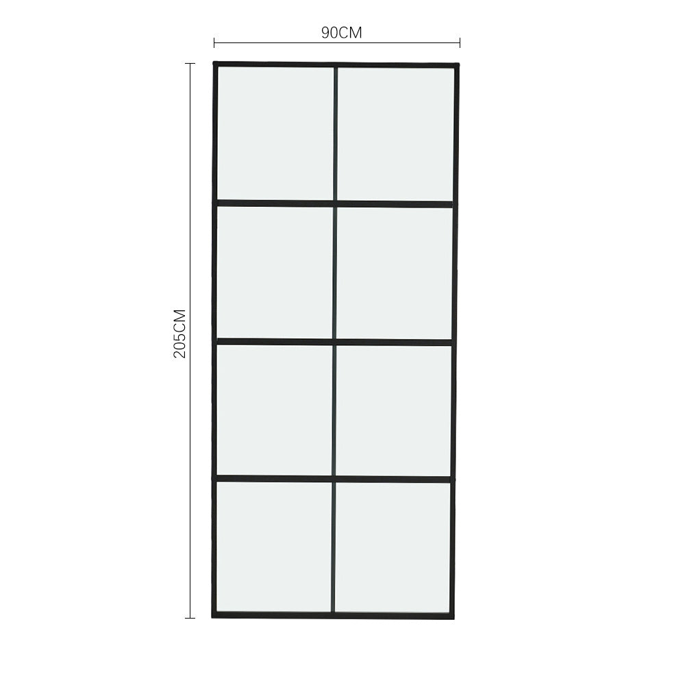 Clear and Smooth Glass Black Barn Door with Sliding Hardware Kit