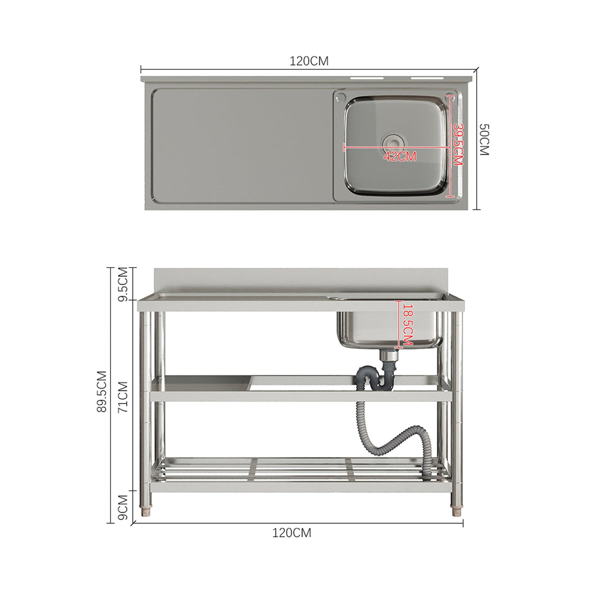Stainless Steel One Compartment Sink with Shelves