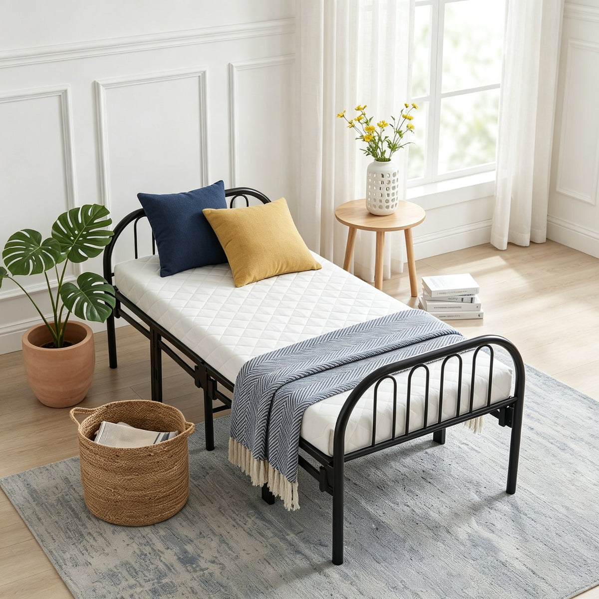 Metal Folding Bed Frame With Secure Buckle Design
