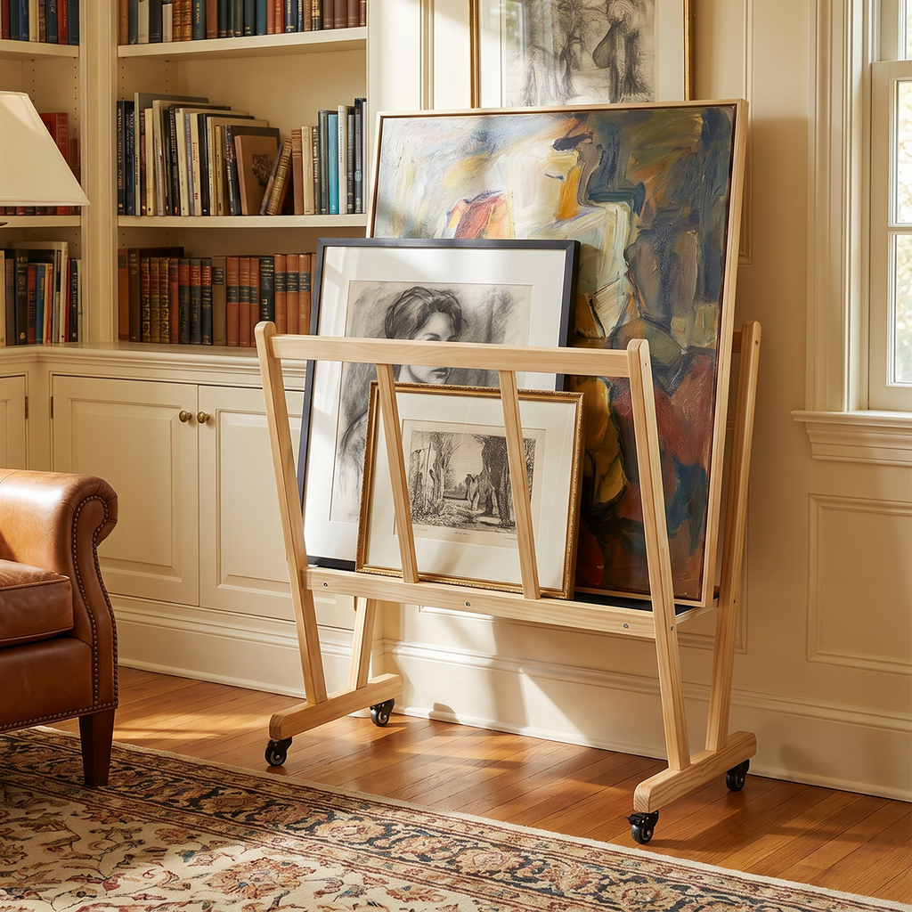 Wooden Canvas Print Storage Rack with Castors