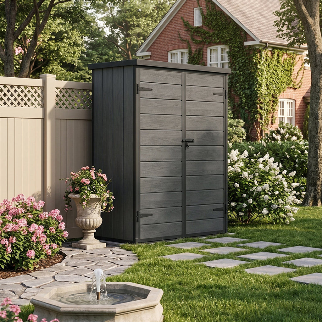 4 x 5 ft Plastic Garden Storage Shed with Pent Roof & Lockable Door