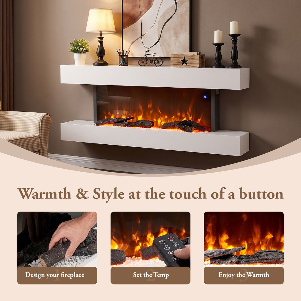 Wall-Mounted Electric Fireplace with Remote Control