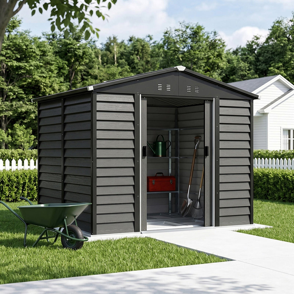 8 x 7 ft Metal Garden Storage Shed with Apex Roof