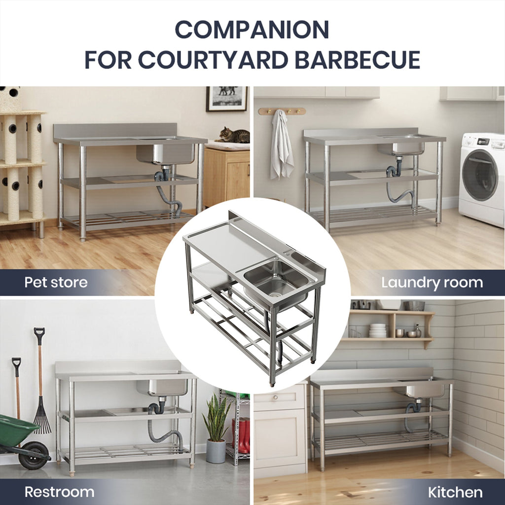 Stainless Steel One Compartment Sink with Shelves