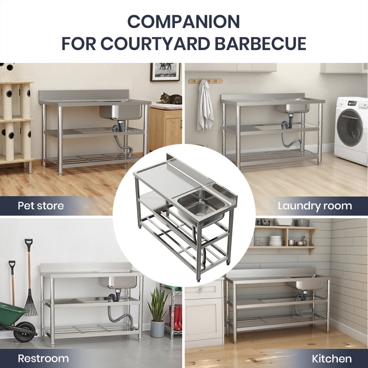 Stainless Steel One Compartment Sink with Shelves
