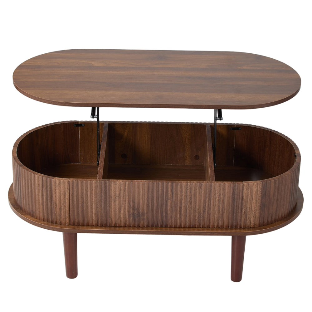Wooden Oval Lift-Top Coffee Table with Hidden Compartment
