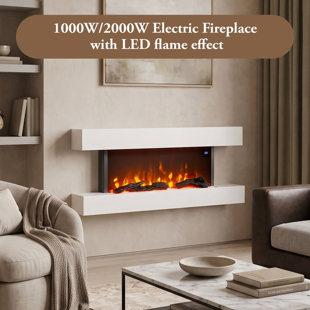 Wall-Mounted Electric Fireplace with Remote Control