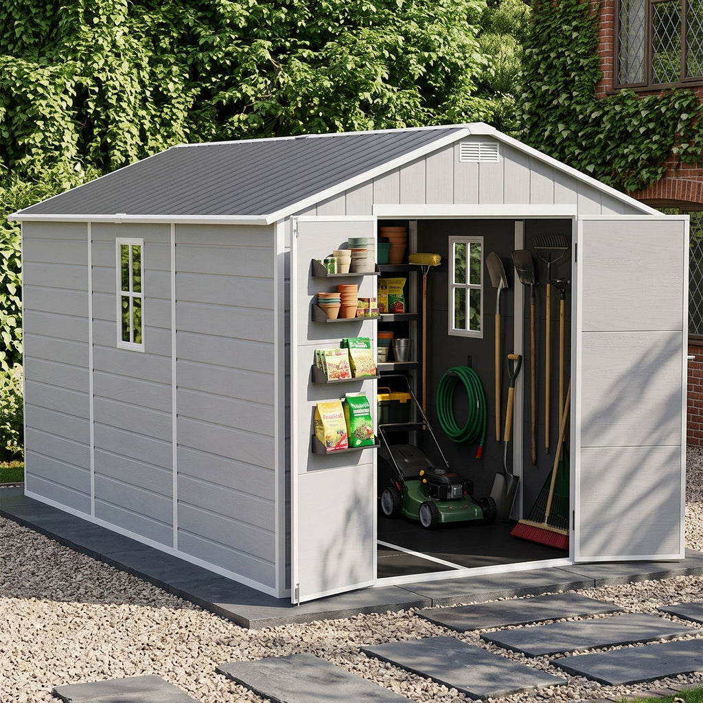 8 x 12 ft Aluminium-Framed Plastic Garden Storage Shed with Apex Roof