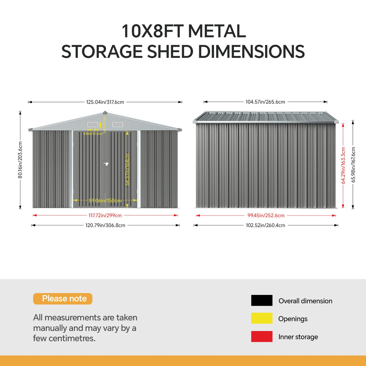10 ft Wide Metal Garden Storage Shed with Apex Roof