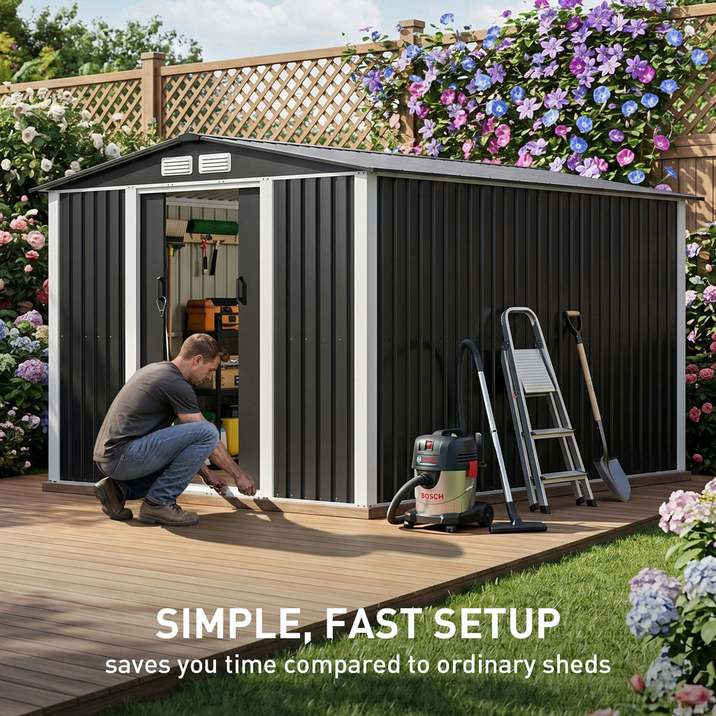 Metal Garden Storage Shed with Apex Roof & Lockable Door