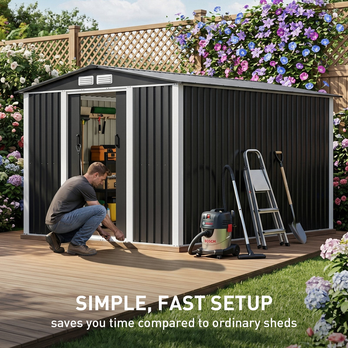 Metal Garden Storage Shed with Apex Roof & Lockable Door