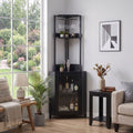 Industrial Tall Corner Bar Cabinet with Power Socket & LED Lighting