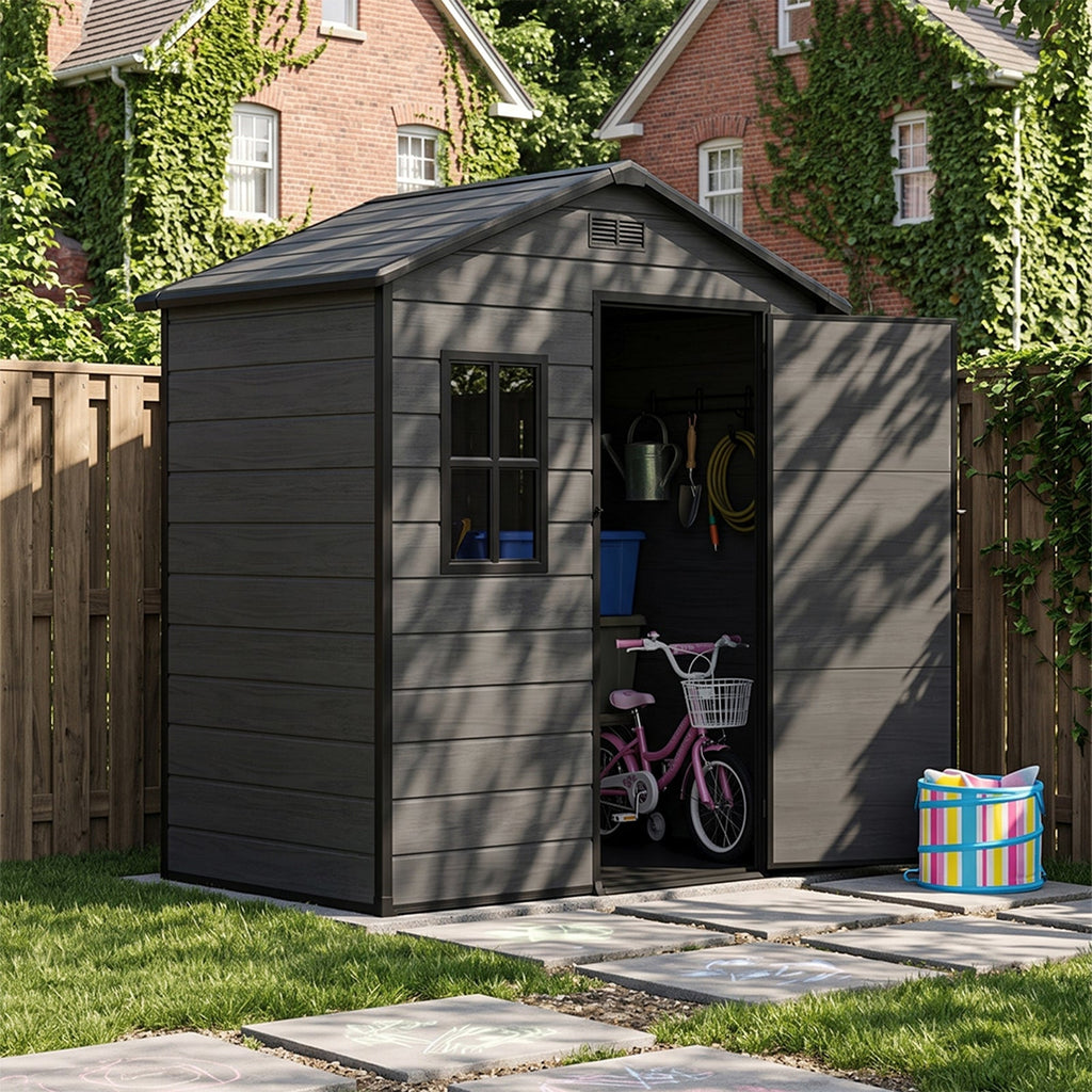 6 x 4 ft Plastic Garden Storage Shed with Apex Roof & Lockable Door