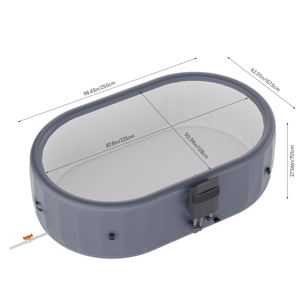 255cm x 71cm Grey Inflatable Hot Tub with Bubble Massage