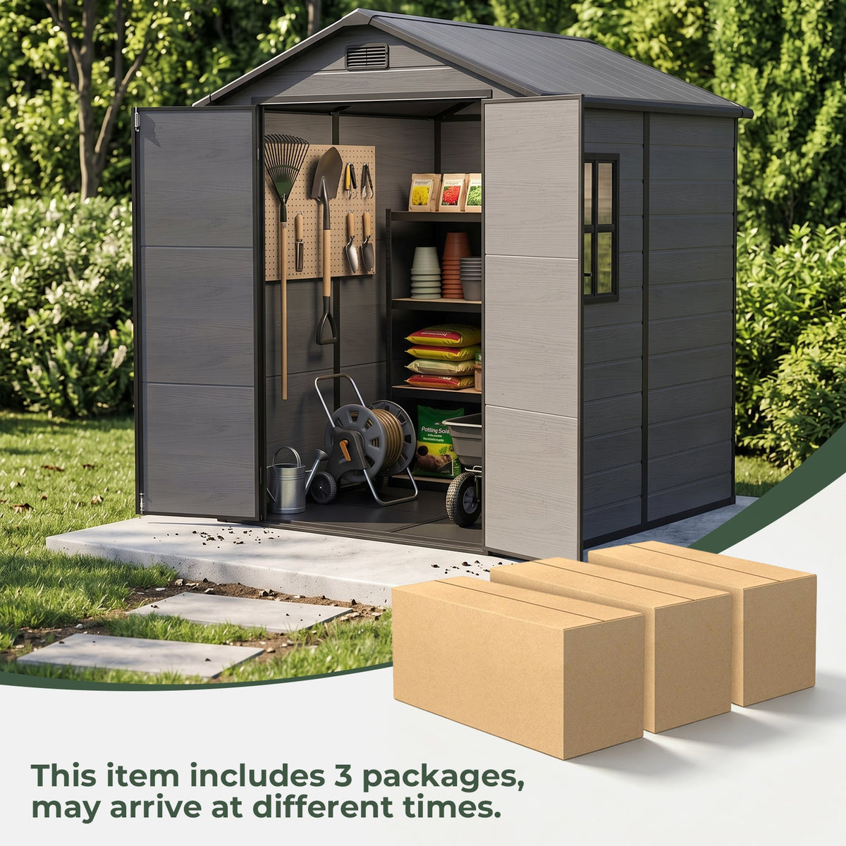 6 x 6 ft Plastic Garden Storage Shed with Apex Roof & Double Doors