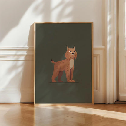 Whimsical Lynx Illustration Print, Modern Woodland Animal Wall Art for Kids Room