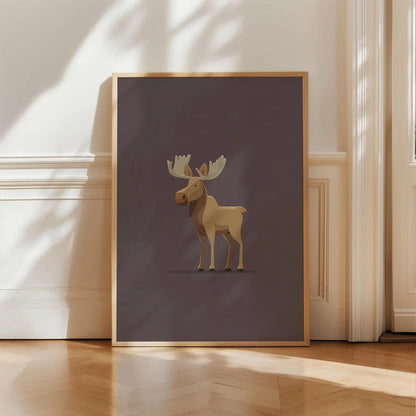 Cute Moose Nursery Wall Art Print, Woodland Animal Poster for Kids Room