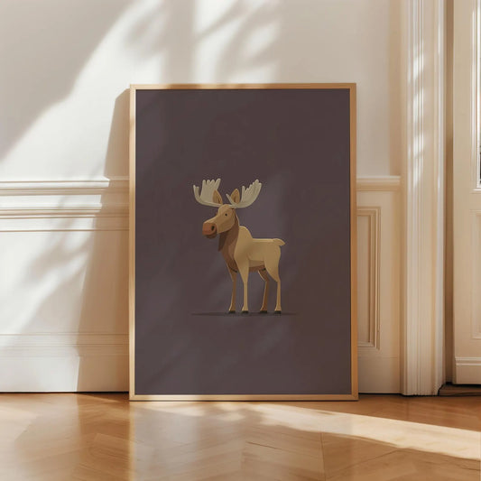 Cute Moose Nursery Wall Art Print, Woodland Animal Poster for Kids Room