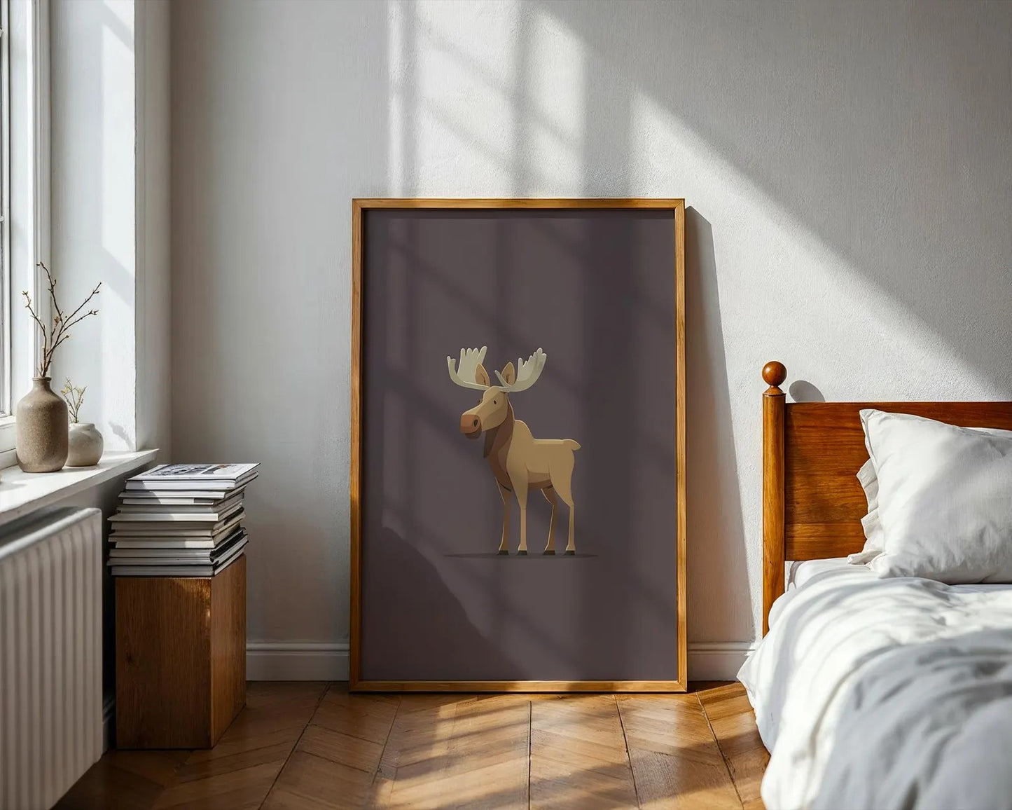 Cute Moose Nursery Wall Art Print, Woodland Animal Poster for Kids Room