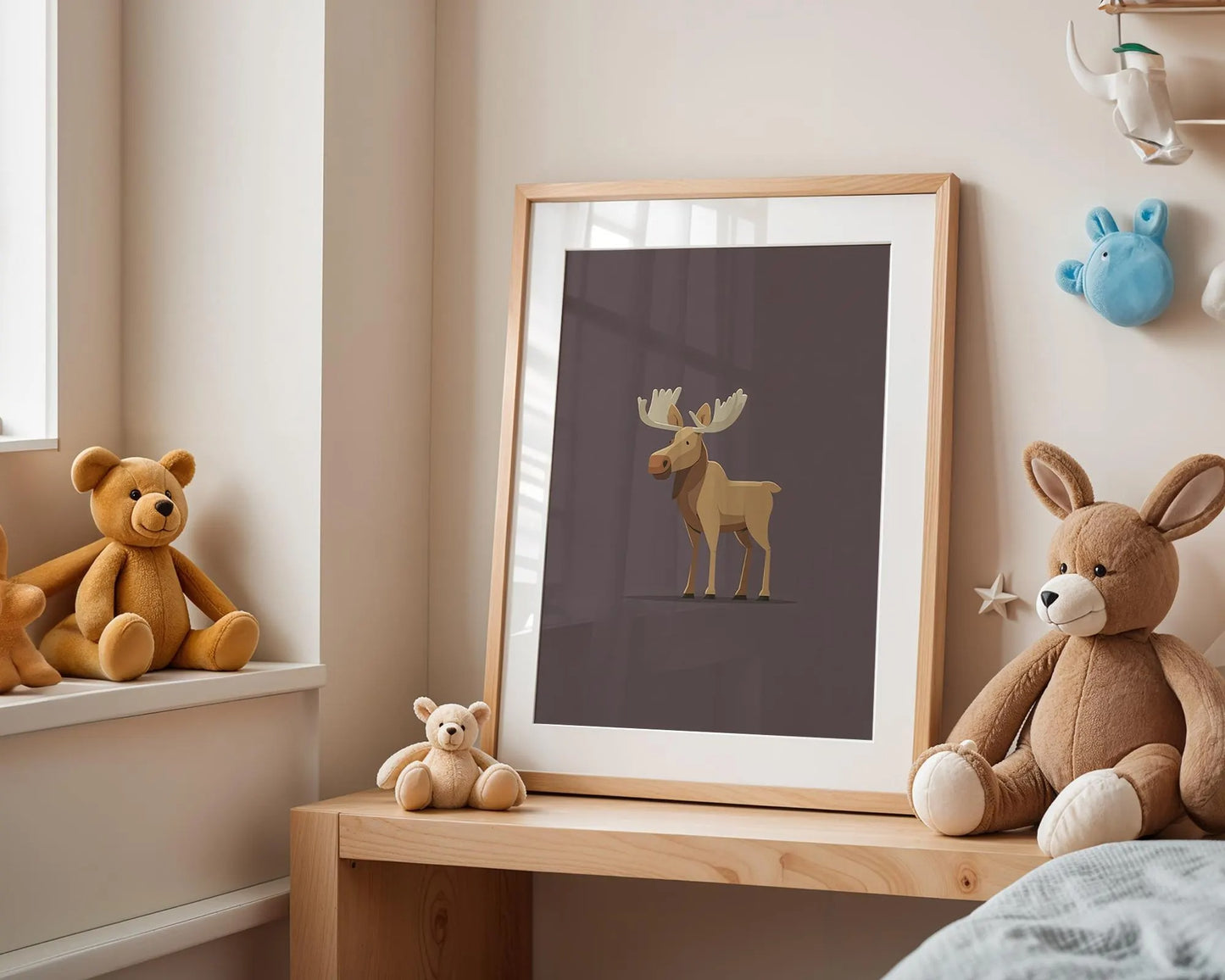 Cute Moose Nursery Wall Art Print, Woodland Animal Poster for Kids Room