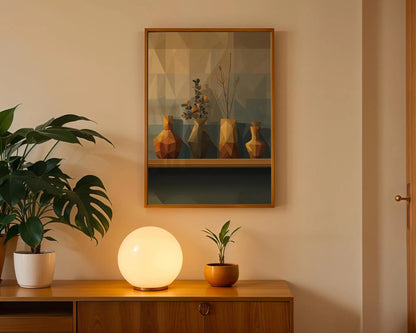 Japandi Geometric Vases Still Life Print, Minimalist Neutral Wall Art